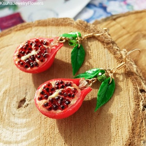 Pomegranate earrings Polymer clay fruit earrings Miniature fruit Cute gift for sister Garnet earrings Red fruit earrings gift for women