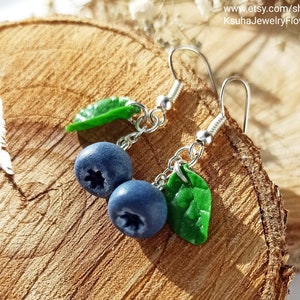 Cute Blueberry Drop Earrings Blueberry earrings made of polymer clay  Wild berry earrings Wild berries Unique Birthday gift Natural earrings