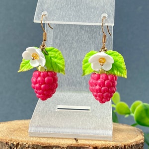 Realistic Raspberry Earrings polymer clay Wild berries jewelry Cute Raspberry earrings Juicy berries Red Yellow raspberry Fake food Gift her image 5