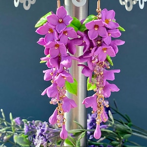 Lilac Flower Earrings: Polymer Clay Bridal Jewelry
