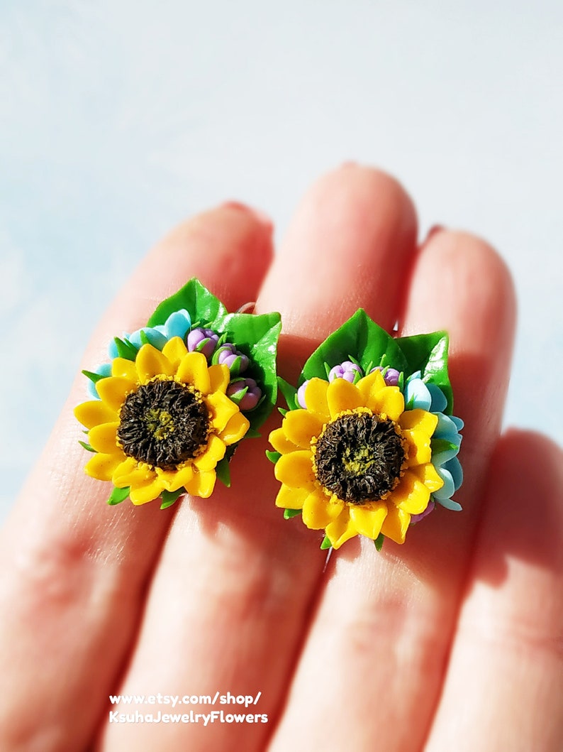 Sunflower Earrings Wildflowers Polymer Clay Sunflower Jewelry Etsy