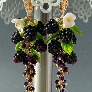 Cute Blackberry Earrings Miniature garden earrings Long chandelier earrings Earrings wild berries Natural earrings Unique gift for her image 5