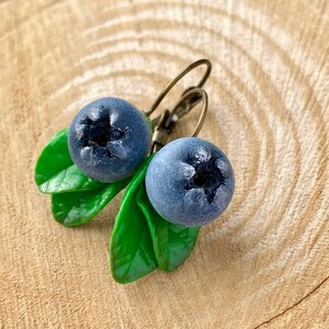 Blueberry earrings Wild berries earrings Drop Earrings Cute berry earrings Realistic polymer clay blueberries Gift  for Daughter Sister Mom
