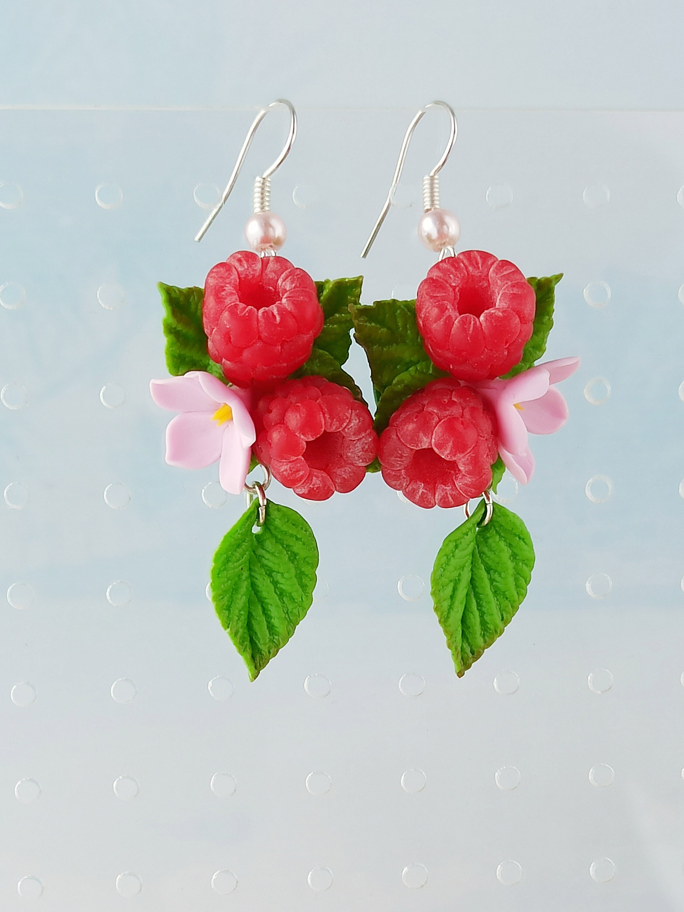 Cute Raspberry Earrings Drop leaves earrings Mini raspberry Etsy