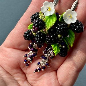 Cute Blackberry Earrings Miniature garden earrings Long chandelier earrings Earrings wild berries Natural earrings Unique gift for her image 6