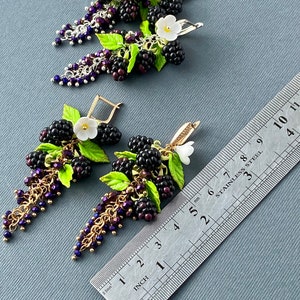 Cute Blackberry Earrings Miniature garden earrings Long chandelier earrings Earrings wild berries Natural earrings Unique gift for her image 9
