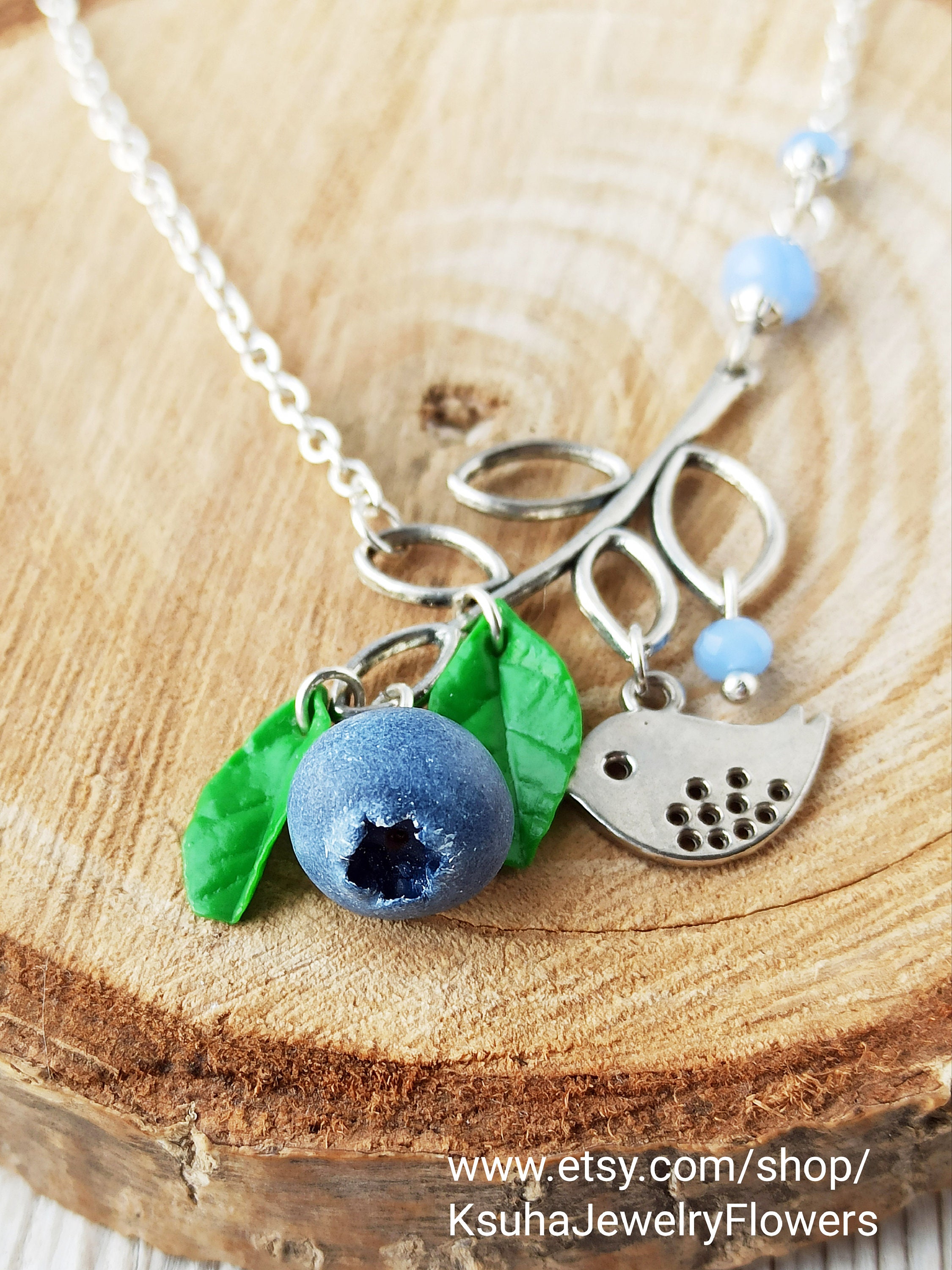 Cute Blueberry Jewelry set Blueberry Necklace bird Blueberry Etsy