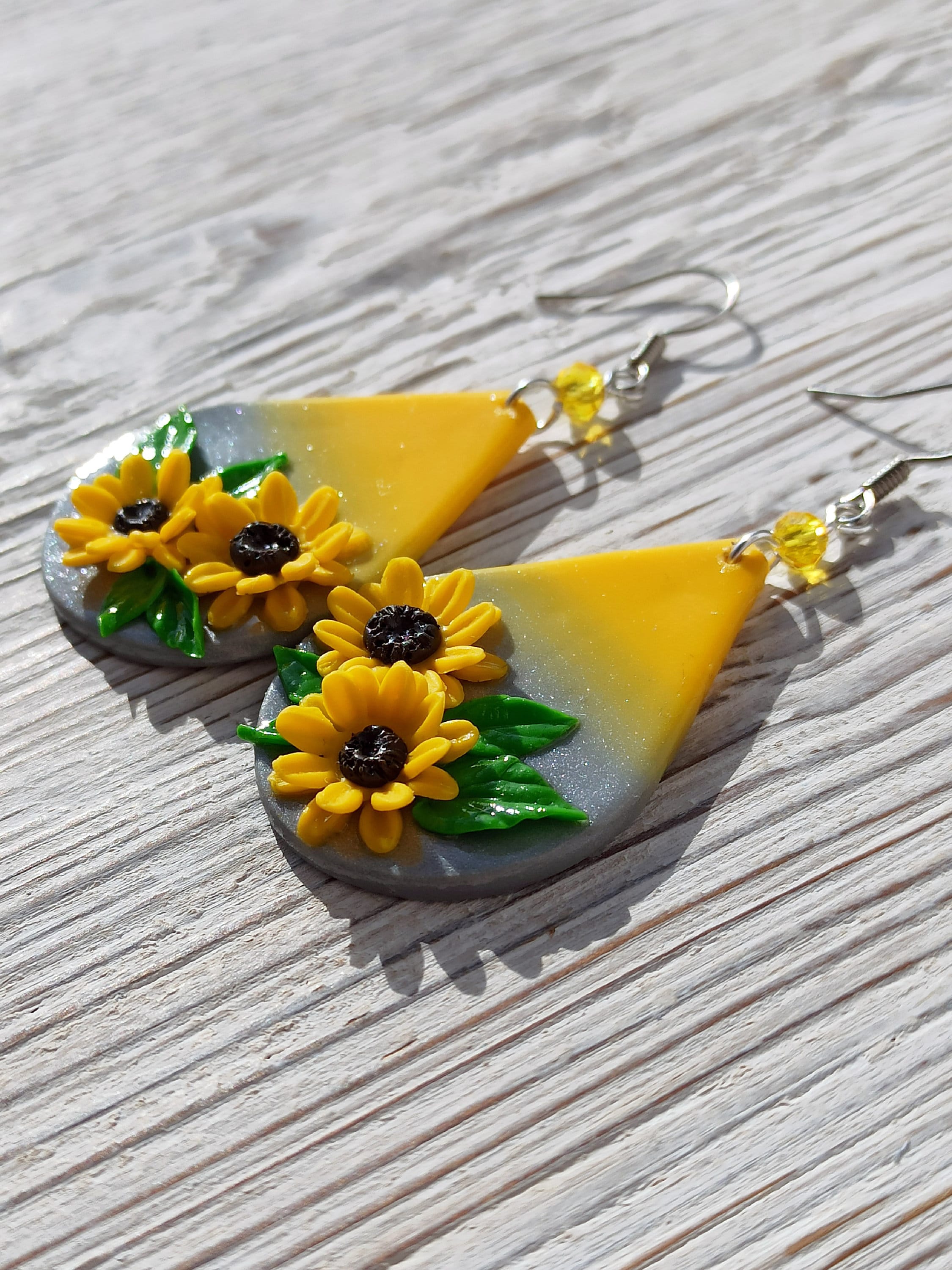Sunflower polymer clay earring Floral statement earrings Etsy