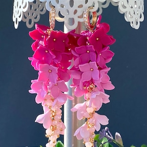 Ombre Pink Fuchsia Floral Cluster Earrings: Pink Gradient Polymer Clay, Bride Jewelry
