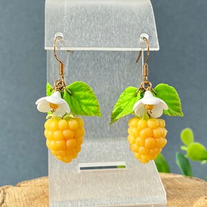 Realistic Raspberry Earrings polymer clay Wild berries jewelry Cute Raspberry earrings Juicy berries Red Yellow raspberry Fake food Gift her image 6