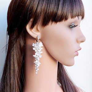White Flower Bridal Earrings: Polymer Clay Wedding Jewelry
