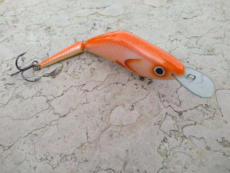 Custom Fishing Lure Handmade Jointed Wooden Lure Orange Etsy
