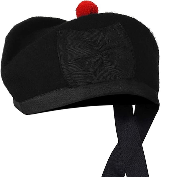 New Scottish Plain Black Wool Blended Glengarry Hat with Pompom, Highland Weare Cap, Scottish Hat, Winter Hat,Glengarry Kilt Hat