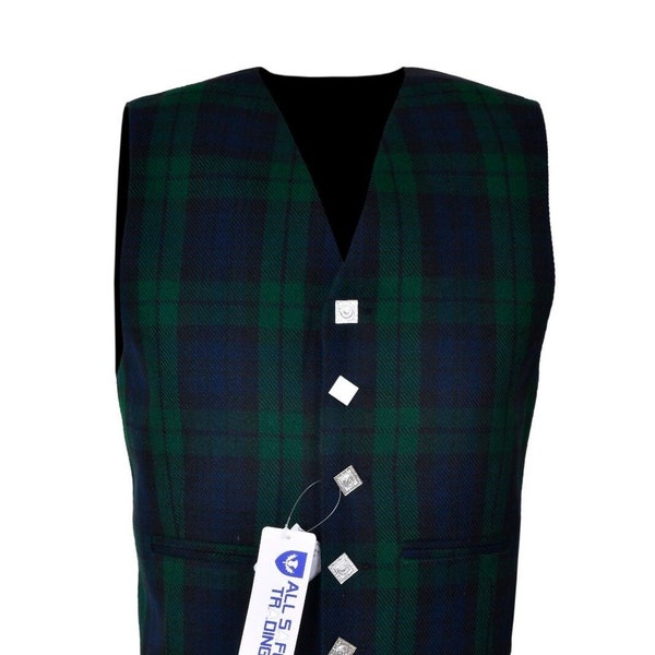 Clearance Sale! Black Watch Mens Scottish Tartan Waistcoat,  Kilt Vest,Scottish 5 Buttons Tartan Vest,Celtic, Highland