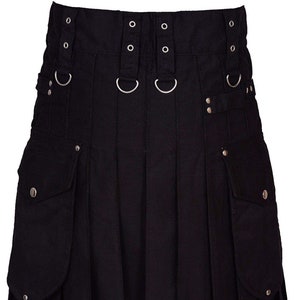 Scottish Men's Black Cargo Pocket Utility Kilt 100% COTTON,Highland Tartan Kilt,Kilts for Men,Traditional Kilt Scottish Gift, Modern Kilt