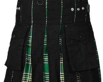 Scottish Men's Irish Heritage Tartan Hybrid Utility Kilt, Highland Tartan Kilt for Men, Traditional Scottish Gift, Modern Kilt