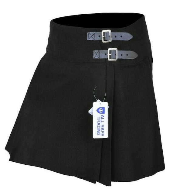 Ladies Tartan Pleated Billi Kilt Skirt plain Black Scottish Kilt for Women girls Skirt handmade Ladies Knee Length Skirt 16 Drop Length Etsy Canada