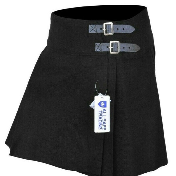 Ladies Tartan Pleated Billi Kilt Skirt,Plain Black Scottish Kilt For Women,Girls Skirt,Handmade Ladies Knee Length Skirt,16" Drop Length