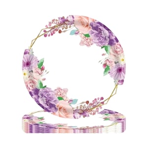 purple and pink floral party supplies