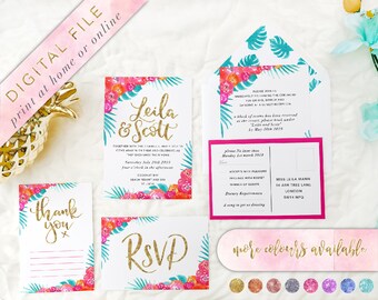 Tropical Wedding Invitation, Printable, Tropical Invitations, Beach Wedding Invitation, Destination Wedding Invitation, Printable Invitation