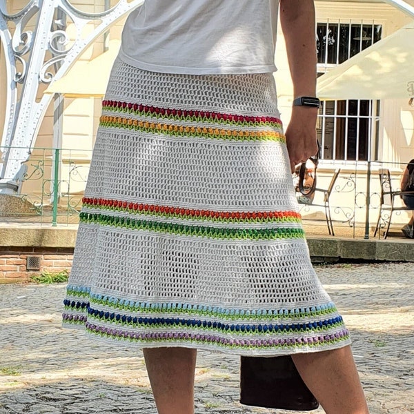 A-line crochet skirt pattern Tulips size S - XXL, Casual summer clothing patterns, Bohemian knee length skirt patterns, Boho skirt pattern