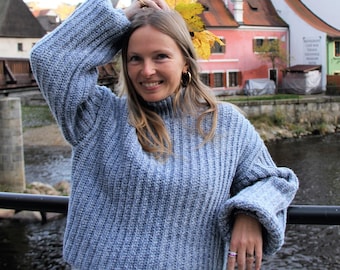 Iceland Crochet Sweater Pattern, Easy Ribbed Oversized Pullover Jumper, Cozy Chunky Knit, XS-XXL PDF