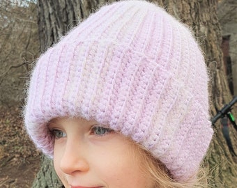 Crochet hat pattern Happy days Size Toddler/Child/Teen/Adult, Crochet turn up ribbed beanie, Easy crochet tuque, Mens slouchy beanie hat