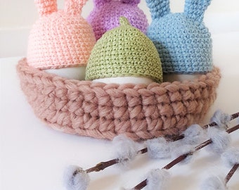 Crochet Easter Egg Decor Pattern: Bunny Hat & Basket (PDF Pattern)