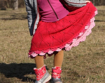 Crochet girls skirt pattern Wind Blowing Size 2-10 years, Ruffle skirt row by row, A line boho skirt, Toddler girl clothes, Kids easy skirt