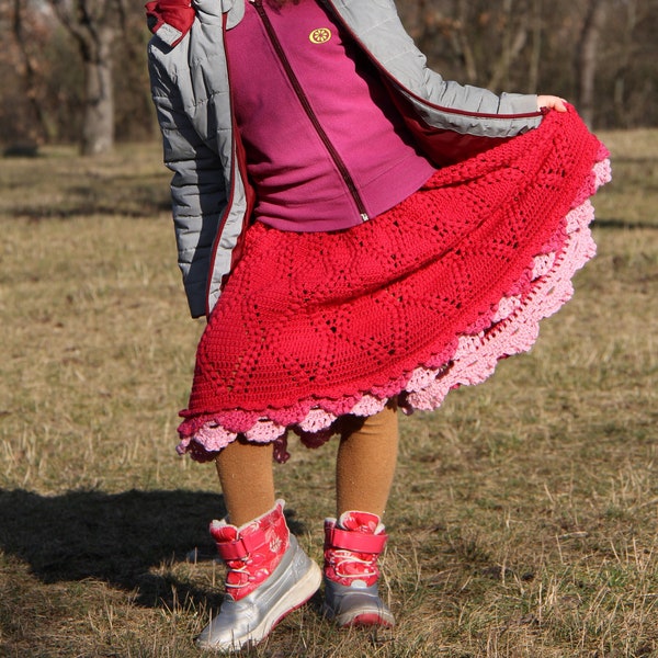 Crochet girls skirt pattern Wind Blowing Size 2-10 years, Ruffle skirt row by row, A line boho skirt, Toddler girl clothes, Kids easy skirt