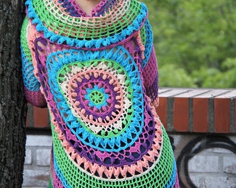 Schema per cardigan all'uncinetto Holi: spolverino in pizzo mandala, copricostume boho, S-XXXL (schema PDF)