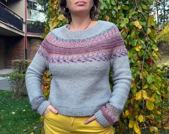 Crochet sweater pattern Saturnalia sizes S-XL, Row by row lopapeysa sweater, Round yoke sweater, Top down pullover, Seamless cozy jumper