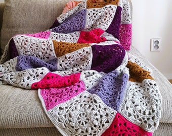 Crochet granny square blanket pattern Holi, Afghan row by row,  Blanket block / components, Easy crochet pattern, Throw squares pattern