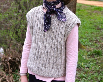 Crochet Kids Vest Pattern, Iceland Ribbed Slipover for Girls 3-12Y, Sleeveless Sweater Vest Gift