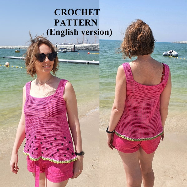 Crochet top pattern Watermelon II Size S-2XL, Row by row tank top, Mommy and me summer clothes, Lace top easy pattern, Watermelon party