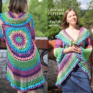 Crochet Cardigan Pattern Holi Size S-3XL, Mandala Swimsuit Cover Up ...