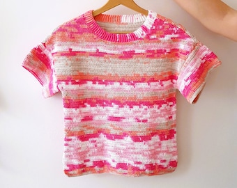 Crochet t-shirt pattern Sandhills XXS-XXXL, Short sleeve top, Tee shirt row by row pattern, Casual crew neck top, Basic top easy pattern