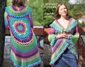 Crochet Cardigan Pattern Holi Size S 3XL Mandala Swimsuit Cover Up Boho Lace Circle Jacket Row by Row Duster Pattern Crochet Sweater Etsy