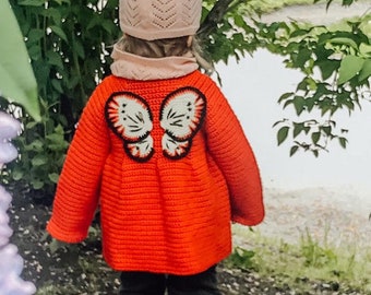 Pack of 2: Crochet toddler girl cardigan pattern Butterfly 2-3 years, Crochet toddler sweater pattern,  Jacket pattern, Toddler girl clothes