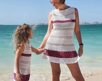 Pack of 2: Crochet beach dress pattern Linea Size XS - XL and 2Y-12Y, Summer tunic dress, Mommy and me, Crochet cover up, Swimsuit cover