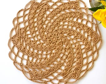 Crochet Doily Pattern, Round Lace Table Mat, Boho Centerpiece Placemat, Home Decor Gift "Aloe Polyphylla"