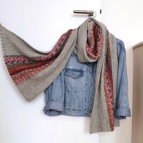 Crochet scarf pattern Blackcurrant Tea, Plaid scarf with fringe, Blanket scarf, Crochet shoulder wrap,  Ribbed scarf, Easy crochet pattern
