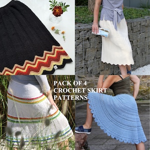 4 in 1 crochet skirt patterns  A-line skirt, Bohemian knee length skirts, Summer clothes, Casual clothing patterns,  Row by row