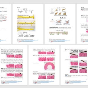 May include: A crochet pattern for a pink ruffled collar. The pattern includes instructions and diagrams for making the collar, as well as a photo of the finished product.