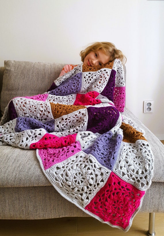 Crochet Granny Square Blanket Pattern Holi Afghan Row by Row Blanket Block Components Easy Crochet Pattern Throw Squares Pattern Etsy