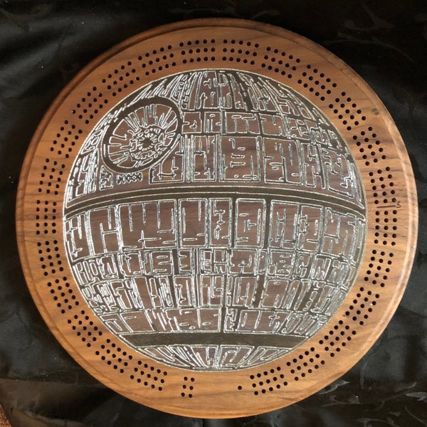 Death Star ~ 12 inch Round Crib Board - Solid Hardwood ~ Star Wars ~ The Empire ~ That's no moon!  Handmade in Canada - Makes a Great Gift