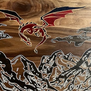 Dragon Mountain Dungeon Master / Game Master Screen - Solid Walnut Hardwood - Wooden DM Screen ~ Handmade in Canada!