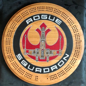 Rogue Squadron ~ 12 inch Round Crib Board - Solid Cherry Hardwood - Star Wars - Handmade in Canada - Makes a Perfect Gift!