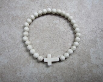 Unisex Bracelet with Cross - White Bracelet - Religious Bracelet - Christian Bracelet - Confirmation Gift - Mother's Day Gift - Easter Gift
