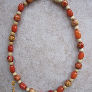 Orange Necklace - Orange Stone Nugget Necklace - Large Painted Wooden Bead Necklace - Wooden Bead Necklace